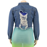 Plus Size Holes Washed Denim Short Coats OSIF-19465
