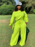 Plus Size Solid Color O Neck Two Piece Pants Set OLYF-6021