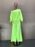 Plus Size Solid Color O Neck Two Piece Pants Set OLYF-6021