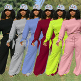 Plus Size Solid Color O Neck Two Piece Pants Set OLYF-6021