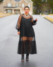 Solid Color Sling Dress+Mesh Dress 2 Piece Set OLYF-6090