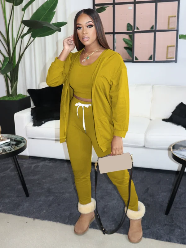 Plus Size Solid Color Vest Coats 3 Piece Pants Set OSIF-3309
