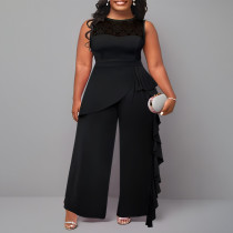 Plus Size Lace Patchwork Loose Jumpsuit NNWF-3047