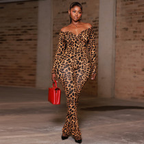 Leopard Print Off Shoulder Jumpsuit GJYO-006308