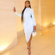 Solid Color Long Sleeve Irregular Midi Dress GJYO-303891