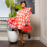 Plus Size Print Ruffles Loose Shirt Dress NNWF-7760