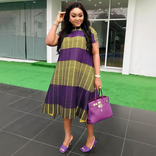 Plus Size Stripe Color Block Loose Midi Dress NNWF-7041