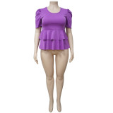 Plus Size Ruffles Short Sleeve T Shirt NNWF-7071
