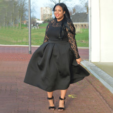 Plus Size Lace Patchwork Long Sleeve Long Dress NNWF-P3040