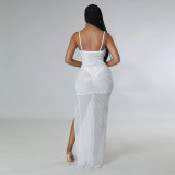 Sexy Hot Drill Sling Split Maxi Dress GOSD-6691