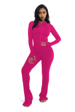 Solid Color Hooded Zipper Two Piece Pants Set YD-YD8838-C10