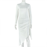 Solid Color Long Sleeve Irregular Midi Dress GJYO-303891