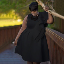 Plus Size Sleeveless Solid Color Midi Dress NNWF-3039