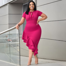 Plus Size Solid Color Tie Up Long Dress NNWF-6054