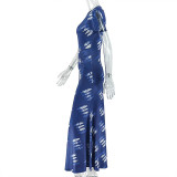 Print Short Sleeve Slim Maxi Dress GJYO-303890