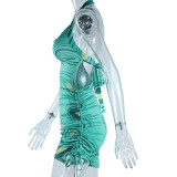 Print Halberneck Drawstring Mini Dress GJYO-756906