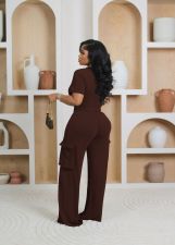 Solid Color Short Sleeve Two Piece Pants Set YD-YD8812E9