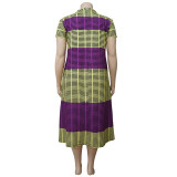 Plus Size Stripe Color Block Loose Midi Dress NNWF-7041