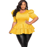 Plus Size Ruffles Short Sleeve T Shirt NNWF-7071