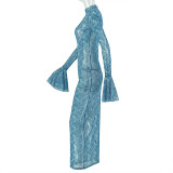 Long Sleeve Loose Print Maxi Dress GJYO-303900
