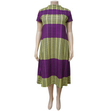Plus Size Stripe Color Block Loose Midi Dress NNWF-7041