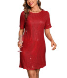 Short Sleeve Sequin Midi Dress GOSD-10245