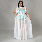 Plus Size Sleeveless Romper+Mesh Dress 2 Piece Set NNWF-7135