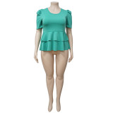 Plus Size Ruffles Short Sleeve T Shirt NNWF-7071