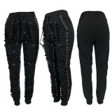 Plus Size Fashion Hollow Out Bandage Pants QCZF-7132