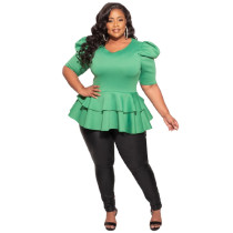 Plus Size Ruffles Short Sleeve T Shirt NNWF-7071