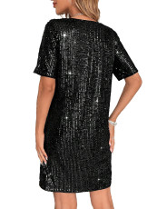 Short Sleeve Sequin Midi Dress GOSD-10245