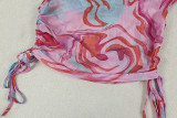 Print Slash Neck Drawstring Two Piece Skirt Set GJYO-711853