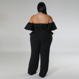 Plus Size Off Shoulder Short Sleeve Wide Leg Jumpsuit NNWF-7797