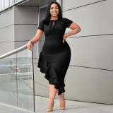 Plus Size Solid Color Tie Up Long Dress NNWF-6054