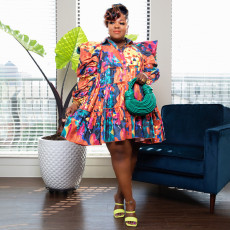 Plus Size Print Ruffles Loose Shirt Dress NNWF-7760