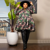 Plus Size Print Ruffles Loose Shirt Dress NNWF-7760