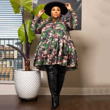 Plus Size Print Ruffles Loose Shirt Dress NNWF-7760