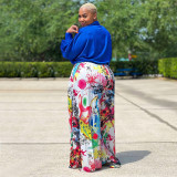 Plus Size Print Long Sleeve Shirt+Wide Leg Pants 2 Piece Set NNWF-7651