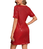 Short Sleeve Sequin Midi Dress GOSD-10245