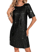 Short Sleeve Sequin Midi Dress GOSD-10245