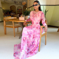 Print Long Sleeve Maxi Dress GJYO-303939
