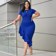 Plus Size Solid Color Tie Up Long Dress NNWF-6054