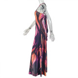 Halterneck Print Backless Maxi Dress GJYO-303910