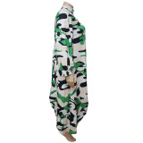 Plus Size Print Irregular Long Sleeve Long Dress NNWF-7084