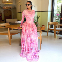 Print Long Sleeve Maxi Dress GJYO-303939