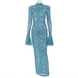 Long Sleeve Loose Print Maxi Dress GJYO-303900