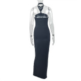 Solid Color Halterneck Backless Maxi Dress GJYO-303861