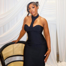 Sleeveless Halterneck Backless Maxi Dress GJYO-303836