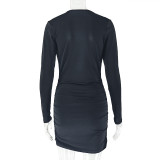 Deep V Neck Long Sleeve Mini Dress GJYO-303730