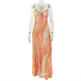 Print Sling Backless Maxi Dress GJYO-303860